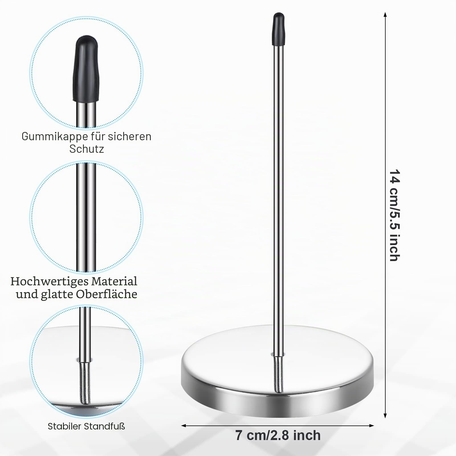 Photect 4 Stück Tickethalter Set für Restaurants inklusive 2 Edelstahl Beleghalter Zettelspießer und 2 Aluminium Schieberegalschiene für Restaurants Cafés Küchen (Silber, 15,8 x 2,3 Zoll)