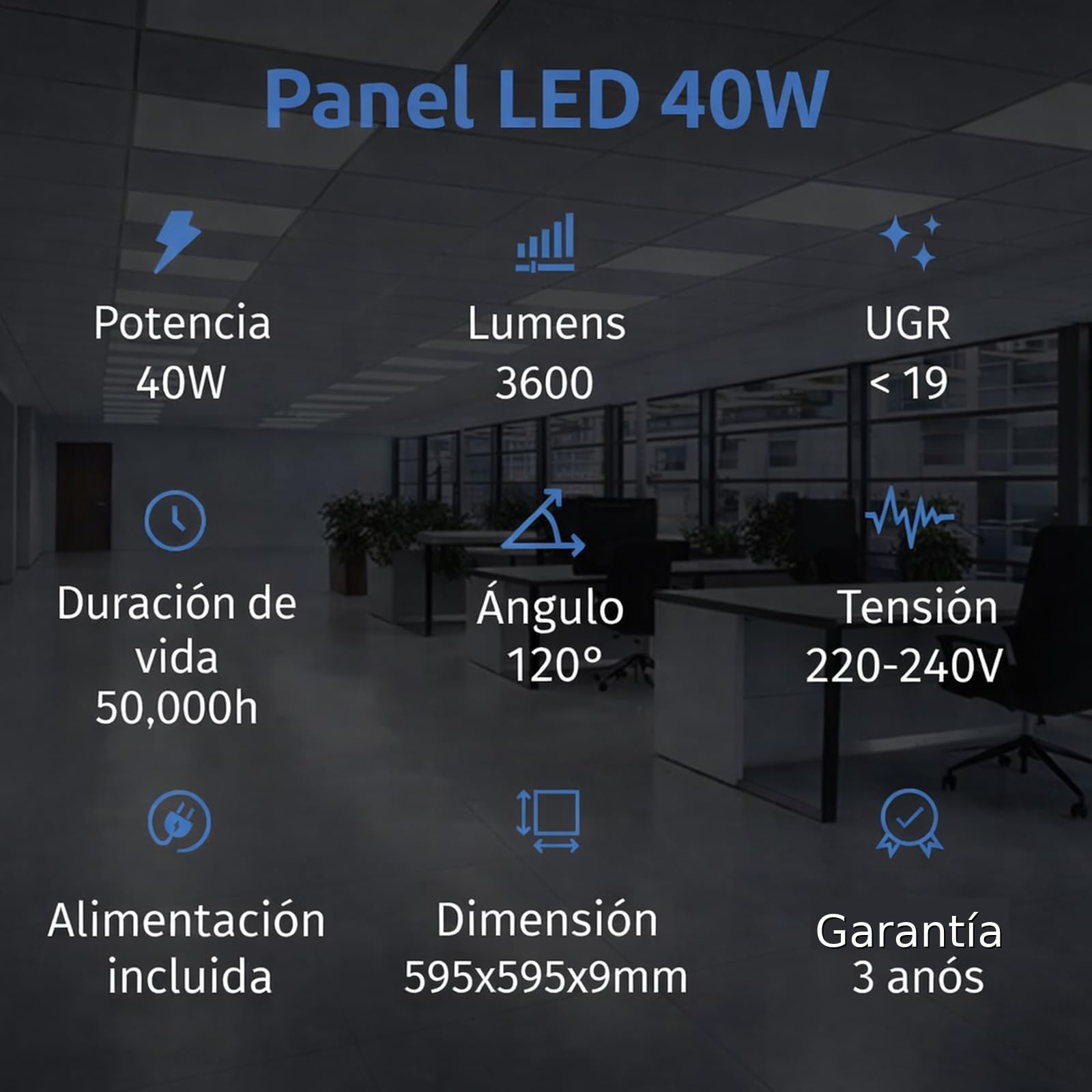 Europalamp - 12 paneles LED Premium Ultra Slim 600 x 600 40 W, blanco neutro 4000 K