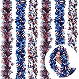6 Pieces 40 Feet Independence Day Patriotic Tinsel Garland Decoration Red White Blue Metallic Chunky...