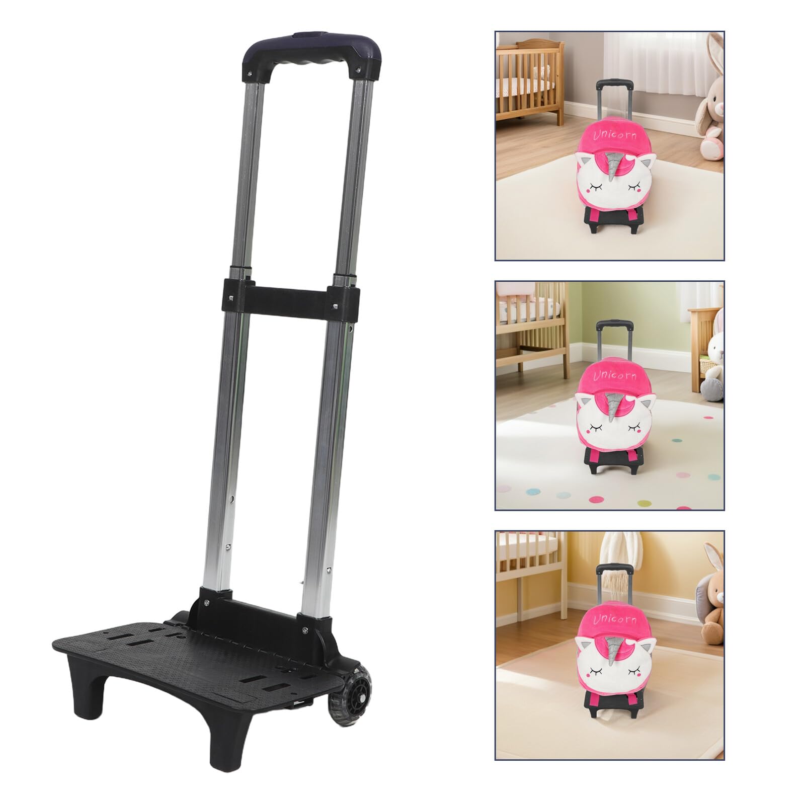 Healeved Chariot à Dos Télescopique Pliable pour Garçon Fille Accessoire pour Sac à Dos Scolaire à roulettes Trolley Léger avec Poignée Réglable Support Pratique pour Voyage et École