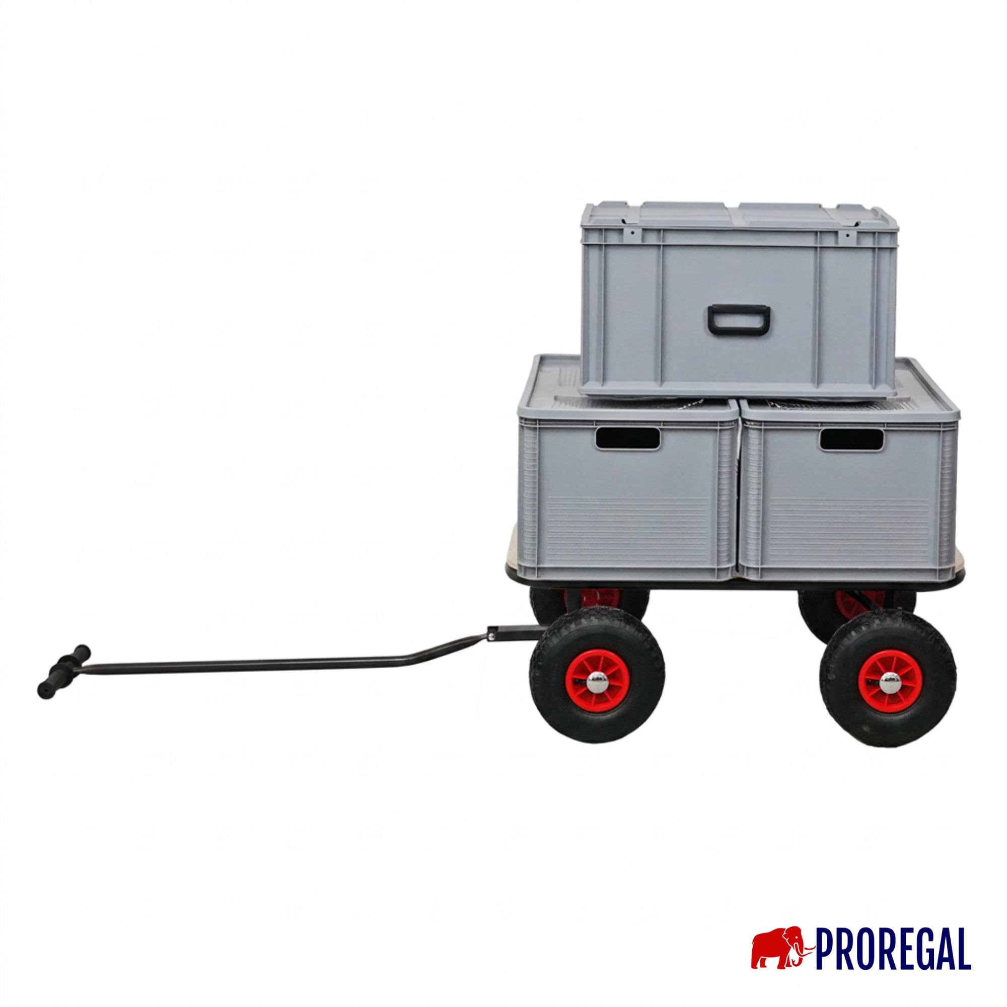 PROREGAL Profi Bollerwagen Bolly Holz Luftreifen HxBxT 97x90x60cm, Traglast 150kg, Luftbereifung, Schwarz, Handwagen Holzbollerwagen Transportwagen