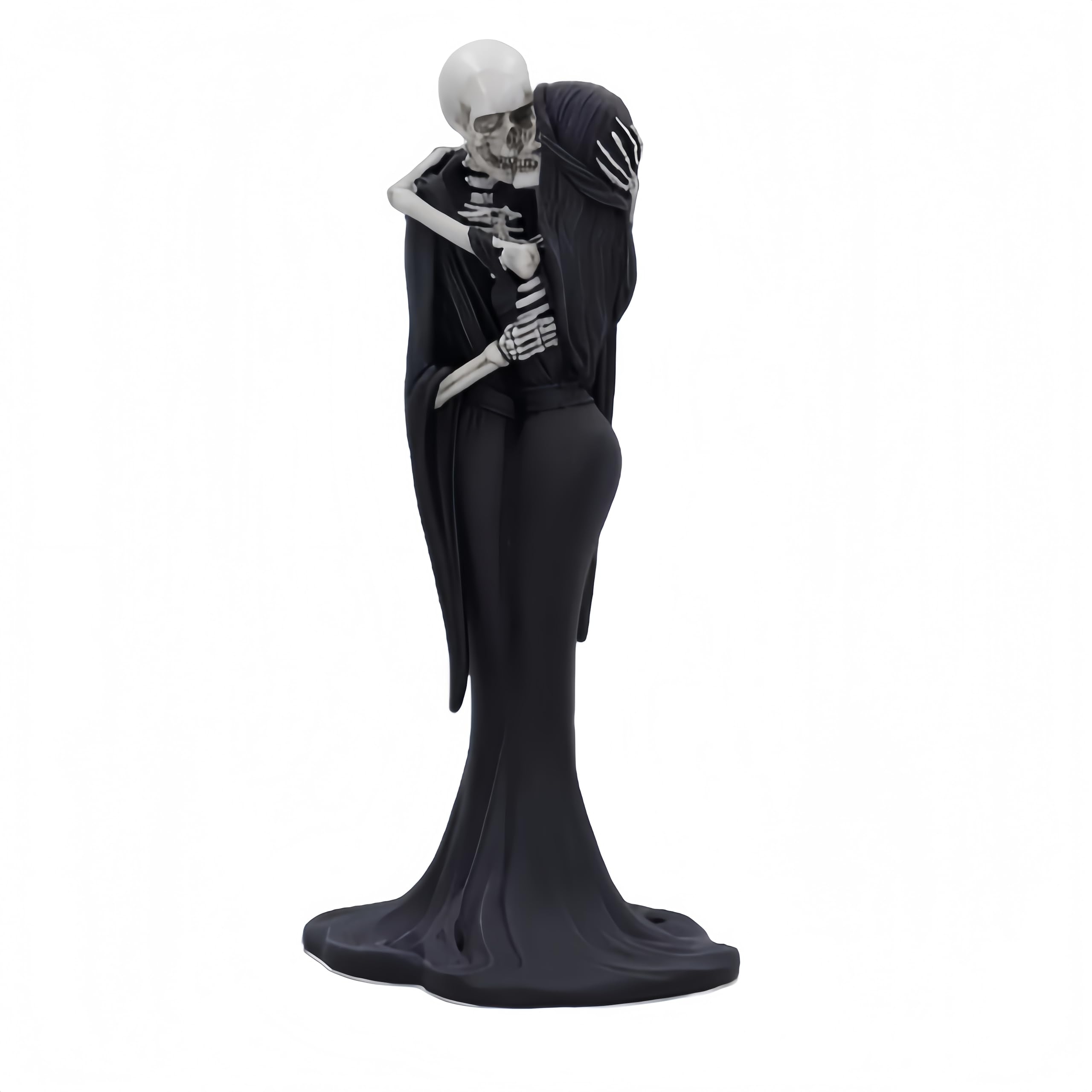 Statue de couple gothique squelette Halloween en résine noir et blanc 16,5 cm