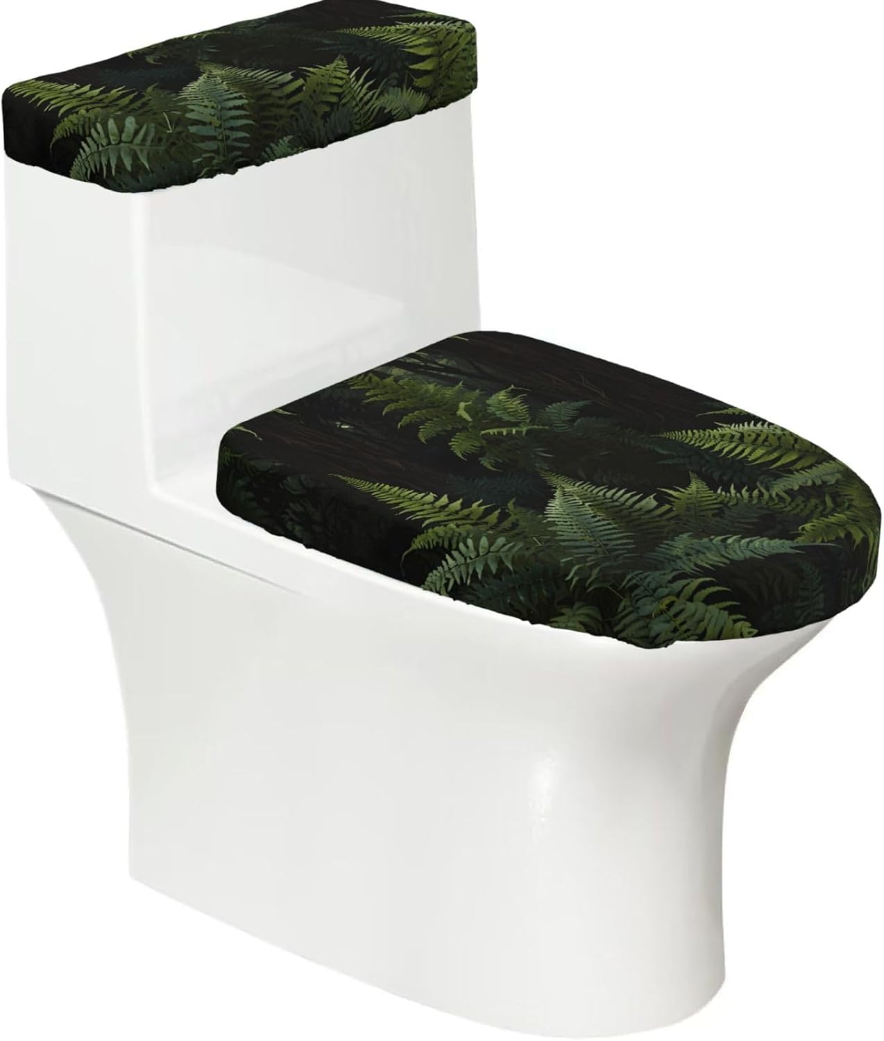 Fern forest 2-Piece Toilet Seat Cover Set with Tank Lid, Elastic Fit for U-Shape & Elongated Toilets, Bathroom Decor, Housewarming Gift