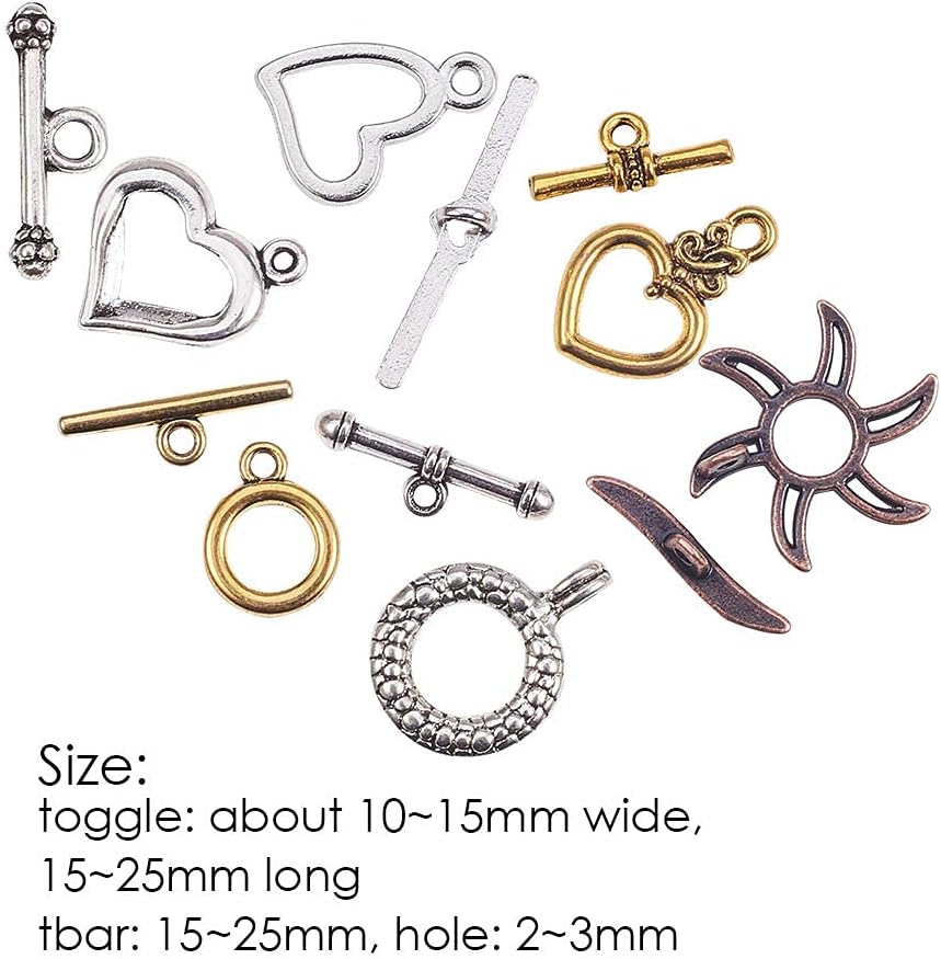 PH PandaHall 100 Sets Toggle Clasps T-bar Closure Clasps IQ Toggle Clasps Tibetan Alloy Toggle Jewelry Clasps Metal Bar and Ring Clasps Connectors for Necklace Bracelet Jewelry Making, Random Mixed