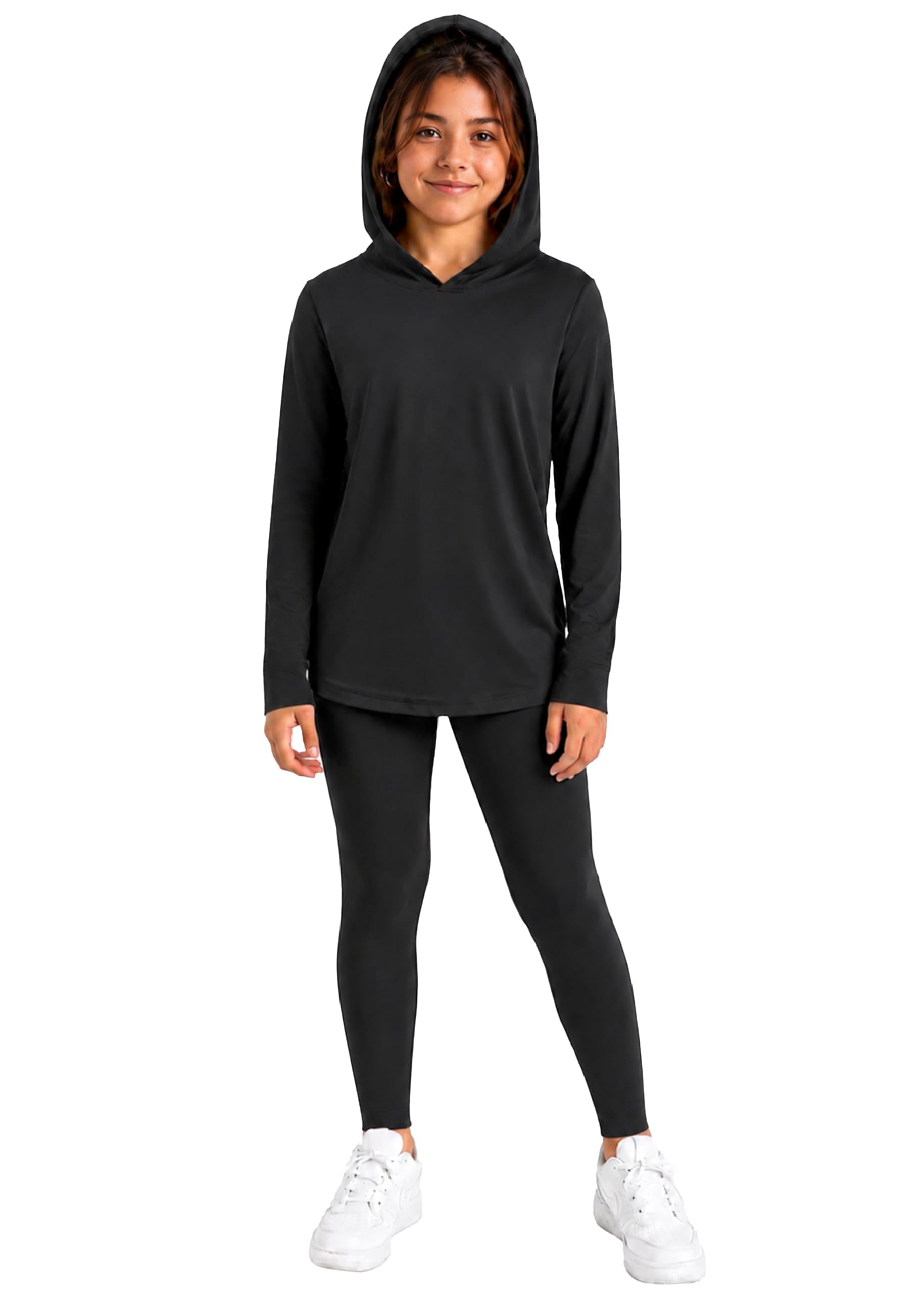 STRETCH IS COMFORT Girls 2 Piece Hoodie Short Sleeve Long Sleeve Crew Neck Top and Leggings Set Kids Thermals Underwear Set