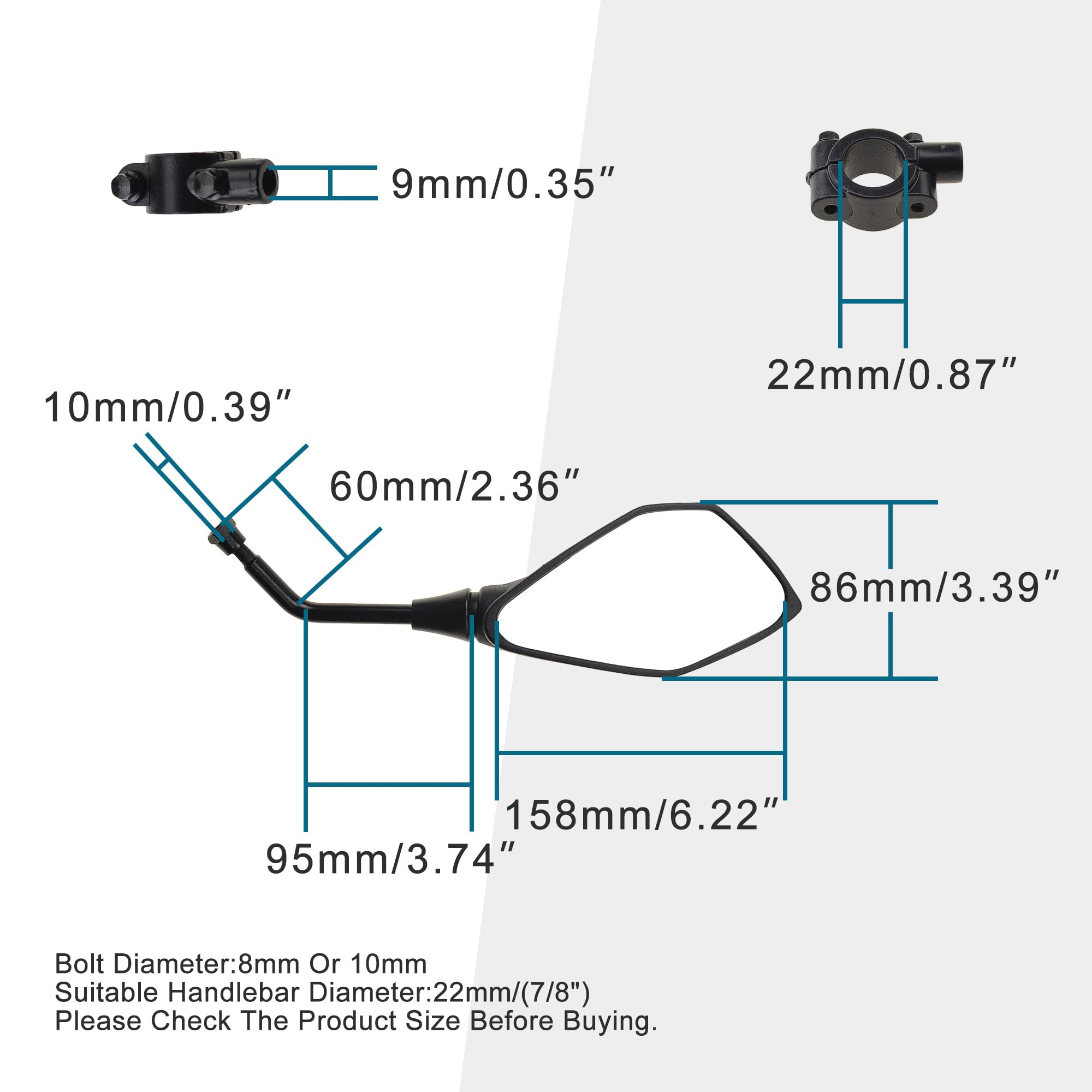 GOOFIT Lot De 2 Rétroviseurs Universels Ronds En Plastique Noir De 8 Mm Pour 50 Cc, 70 Cc, 90 Cc, 110 Cc, 125 Cc, 150 Cc, 200 Cc, 250 Cc