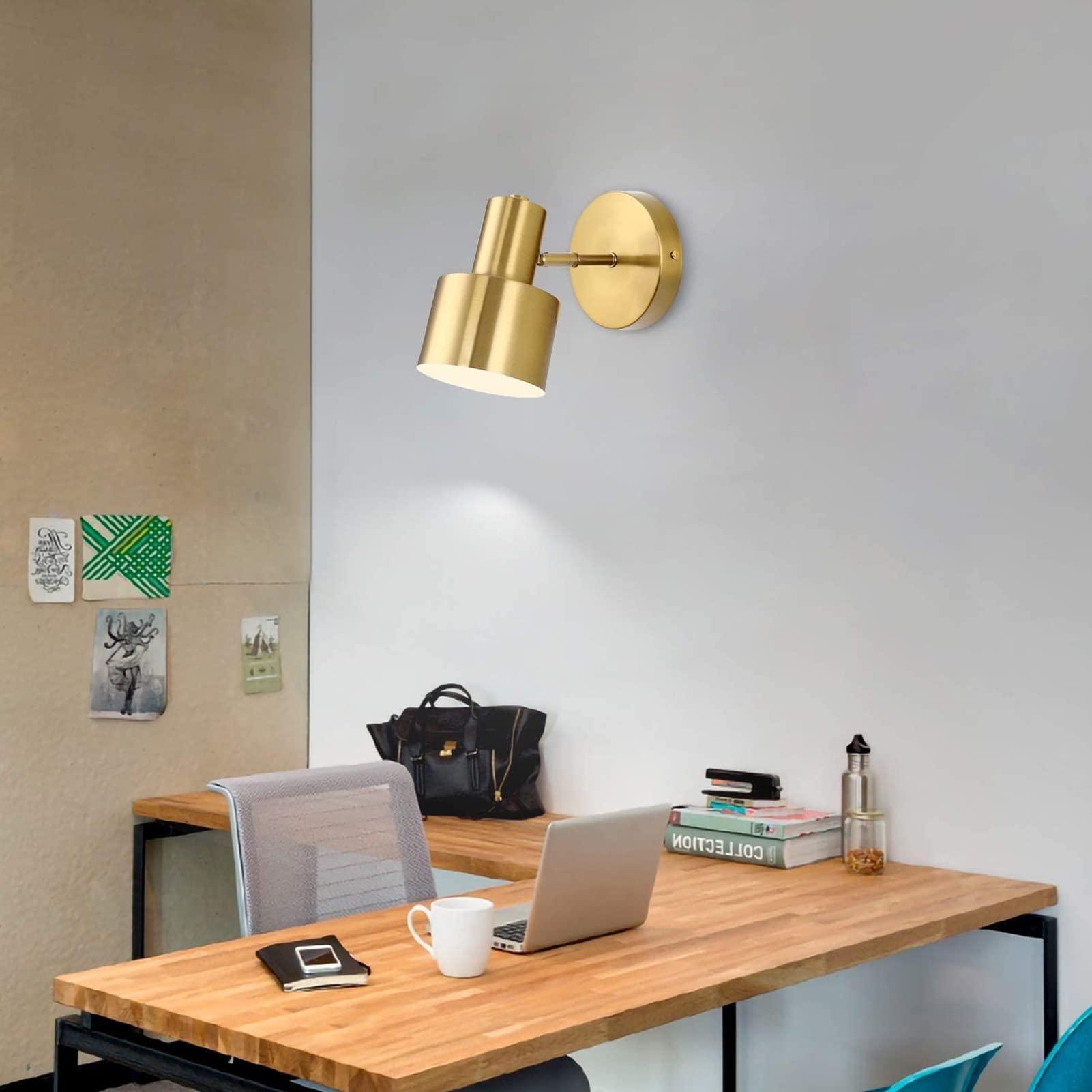 Lampada da Parete Moderna Dorata con Telecomando, dimmerabile, alimentata a Batteria, Ideale per TV, Stile Rustico e Lettura da Comodino. Facile da installare, Senza Fili.