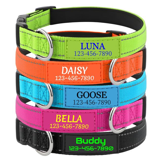 Collare Cane Personalizzato con Nome - Collare Ricamato Rifrangente | Nylon Morbido Regolabile | 5 Taglie (XS-XL) per Cani Piccoli Media Grandi