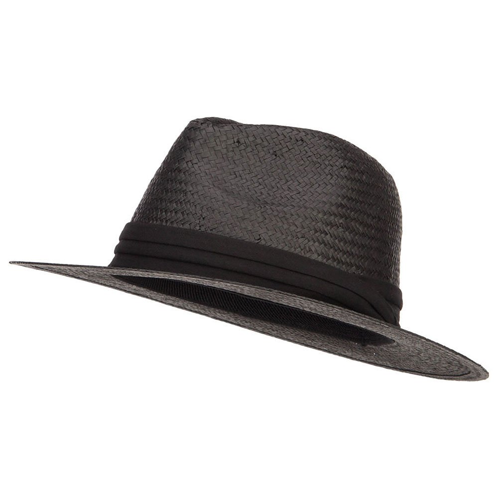 Mega Cap Toyo Fedora Hat with Color Band - Black Black OSFM