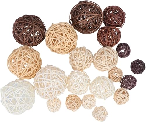 LIFKOME 21 bolas de mimbre de ratán para decoración de vid, jarrón de ratán, bolas de ratán para manualidades, bolas colgantes de árbol, accesorios