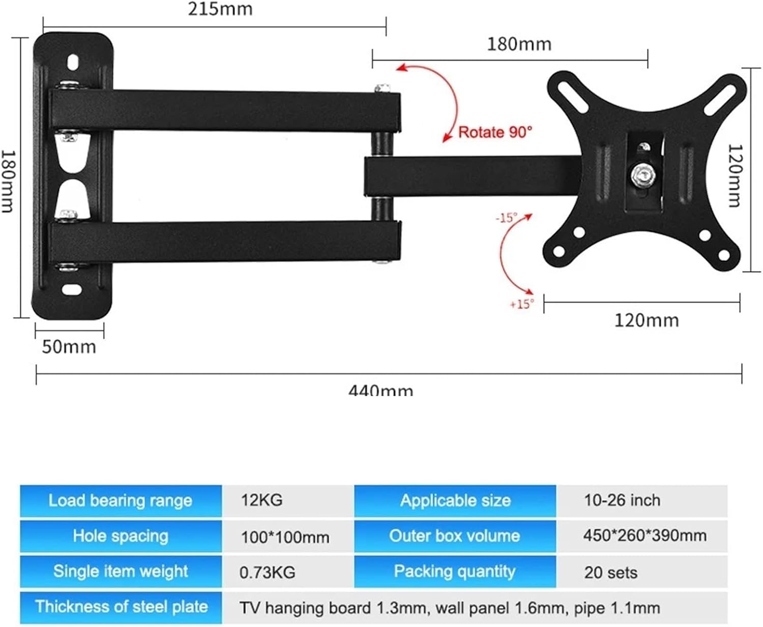 Tv Mount Stand 10-55 Inches Tv Wall Mounted Rotation Holder Television Telescopic Stander Bracket for Living Room Ball Party Meeting Session for Plasma/Curved Tv,for 10-26 Inches