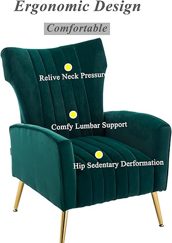 Miniatura 14 de Artechworks Silla decorativa curvada con patas doradas de metal dorado con brazo tapizado de terciopelo, silla moderna para sala de estar,