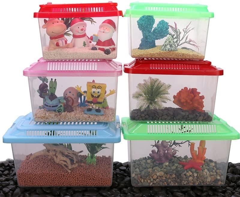 Fish Tabk Fish Tank Portable Pet Box Climbing Breeding Box Breeding Box Reptile Square Box Hamster Transport Breeding Turtle Box Cool Fish Tank(13X9X9CM)