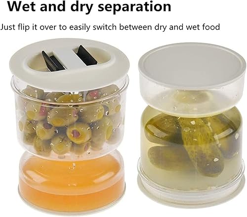 Miniatura 2 de Tarro de reloj de arena para pepinillos y aceitunas, frasco abatible para pepinillos separado de húmedo y seco, tarro de pepinillos con colador,