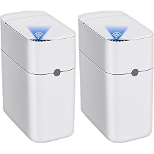 CTIME Touchless Automatic Bathroom Trash Can with Lid - 3 Gallon Slim Motion Sensor Garbage Can for Bedroom, Kitchen, Office - White 6" W x 11" L x 13" H Pack of 2