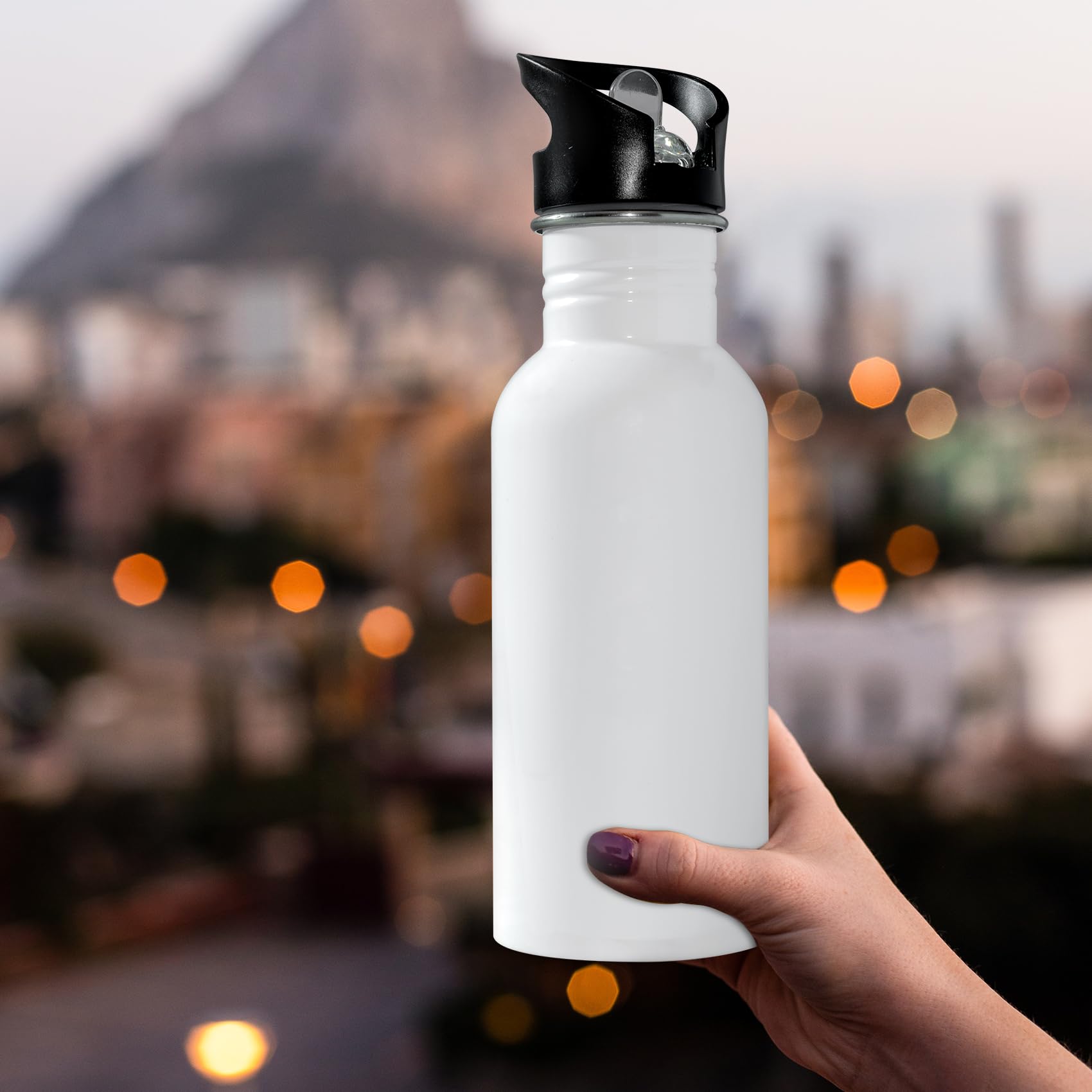 MR.R 6 bottiglie d'acqua in alluminio per sublimazione con corona bianca, da 600 ml, con coperchio superiore con cannuccia, 600 ml