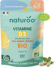 Organic Vitamin D Natural and Plant-based, Organic Lichen Vitamin D3 | 1000 IU (500% of RDA) | 60 Capsules (1 to 2 Months) | Premium & Vegan | For Men & Women | Organic Lichen Extracts