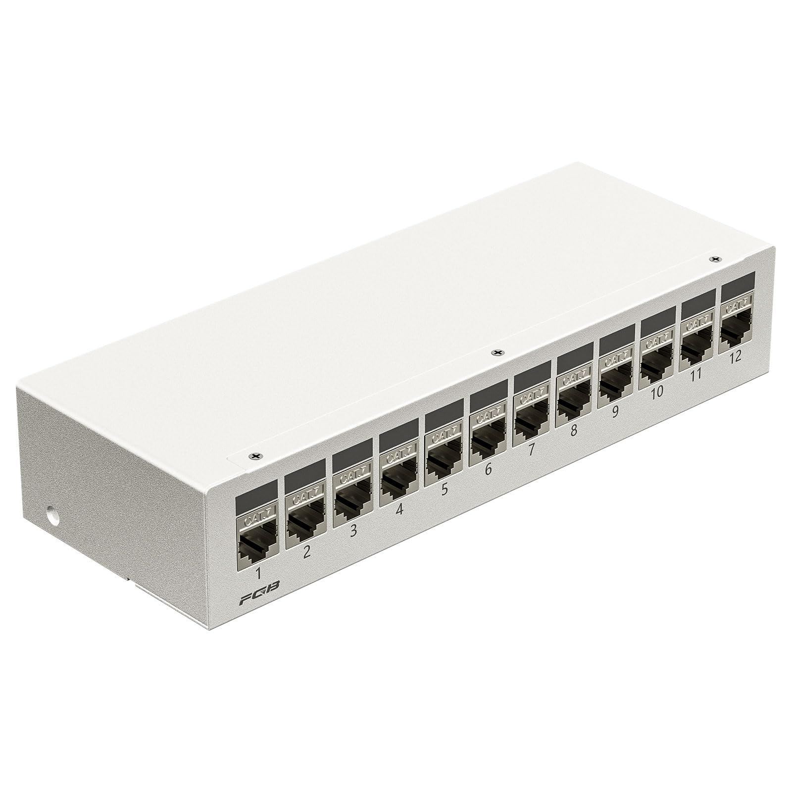 FGB Pannello patch CAT7 a 12 porte con 12 moduli jack Keystone CAT.7 RJ45 | 10 Gbps, pannello di distribuzione STP per rete LAN DSL, compatibile CAT6, CAT6a, CAT7, CAT8, cavo di rete
