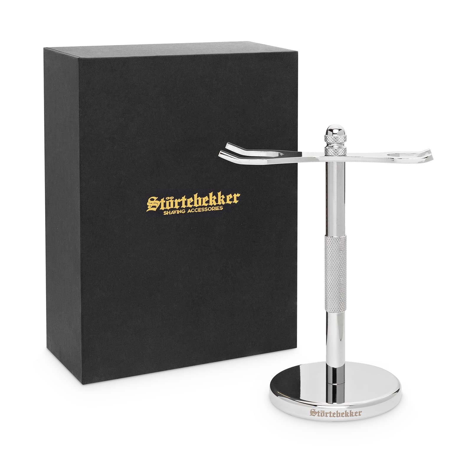 Soporte de afeitado de acero inoxidable Störtebekker® - adecuado para maquinillas y brochas de afeitar - accesorio para tu baño - base antideslizante - idea de regalo (Plata)
