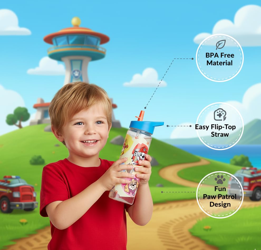 Image of Gluman Water Bottle for Kids | Disney Paw Patrol Ninos 700 ml SipperBottle with Flip-Top Closure | Kids Sipper School Water Bottle | Picnic Bottle | Food Grade | School Bottle for Boys | Leakproof