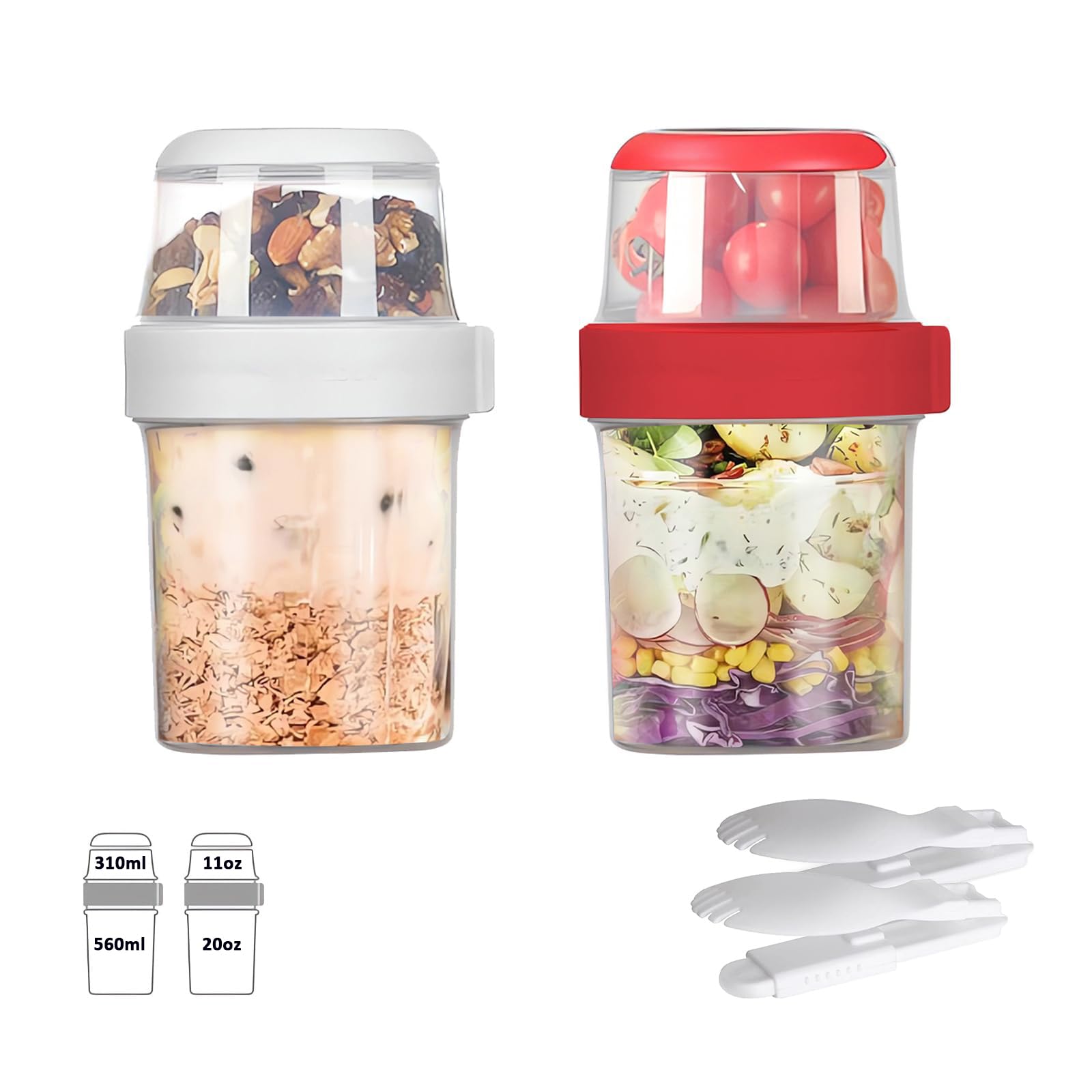 Buy Plastic Overnight Oats Containers with Lids Set of 2,20oz Overnight