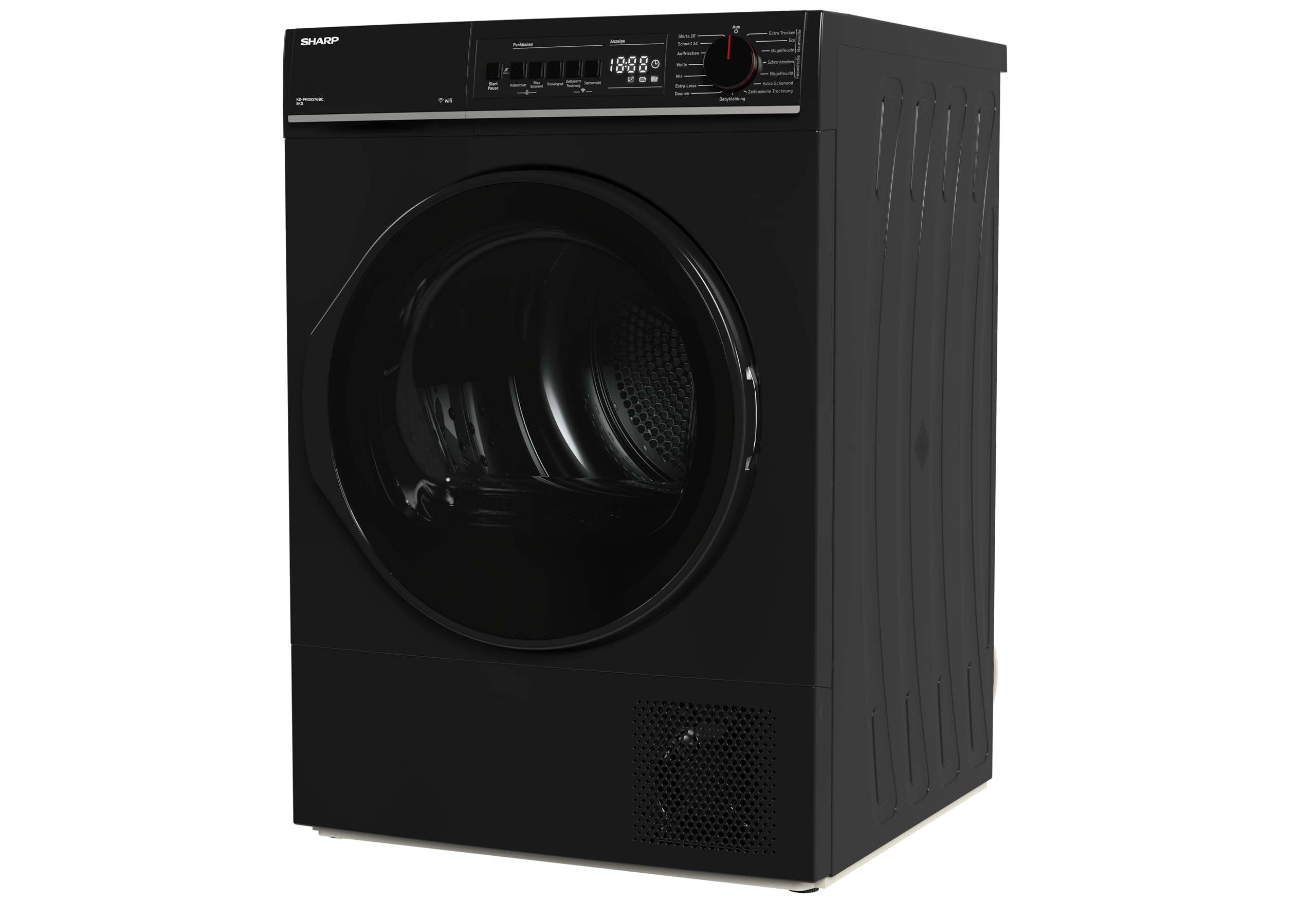 Sharp KD-PRO8S7GBC-DE Wäschetrockner, 8kg, C, WiFi, 15 Trockenprogramme inkl. 20-Minuten-Schnelltrockenprogramm, Schwarz