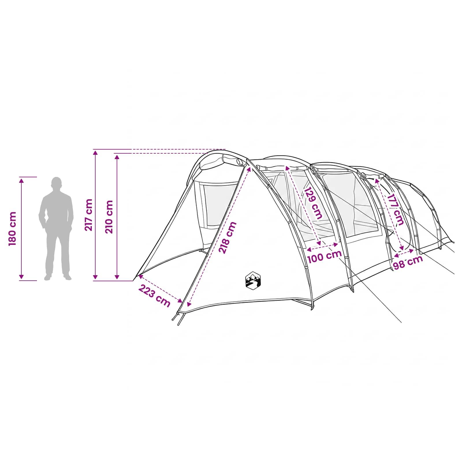 Namiot tunelowy niebieski 675 x 392 x 210 cm, wodoszczelny namiot rodzinny z poliestru 185T ze stelażem z włókna szklanego, wnętrze 25,46 m², łącznie ze śledziem, linką napinającą, torbą do
