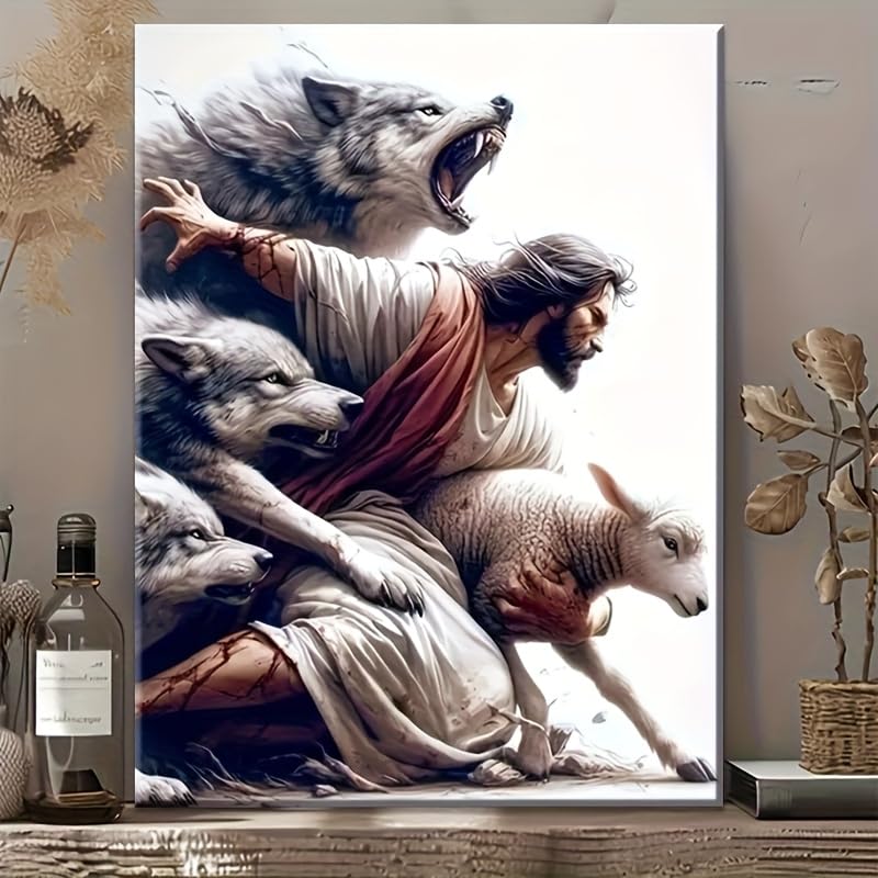 Lienzo de pastor y lobo de 55 x 75 cm para decorar el dormitorio