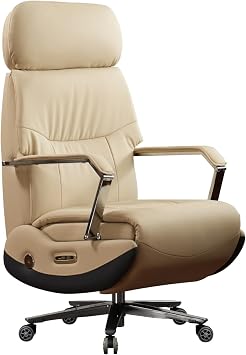Kinnls Carlo Ergonomic Power Recliner Chair for Long Hours, Leather Electric Luxury Office & Home Desk Chair with Back Heating and Ventilation, 3-Speed Cooling, 400Lbs Capacity Light Coffee