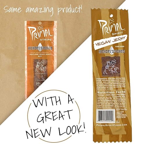 Miniatura 7 de Primal Spirit Vegan Jerky - "Sabor clásico" - Ahumado de nogal, 0.35 oz de proteína a base de plantas por onza, certificado sin OMG, sin