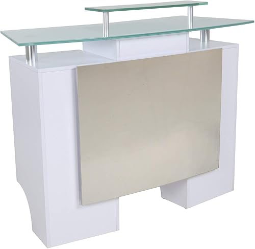 DERMALOGIC Glasglow I - Escritorio de recepción con parte superior de cristal, muebles de salón de belleza, 50 pulgadas de largo x 19 pulgadas de
