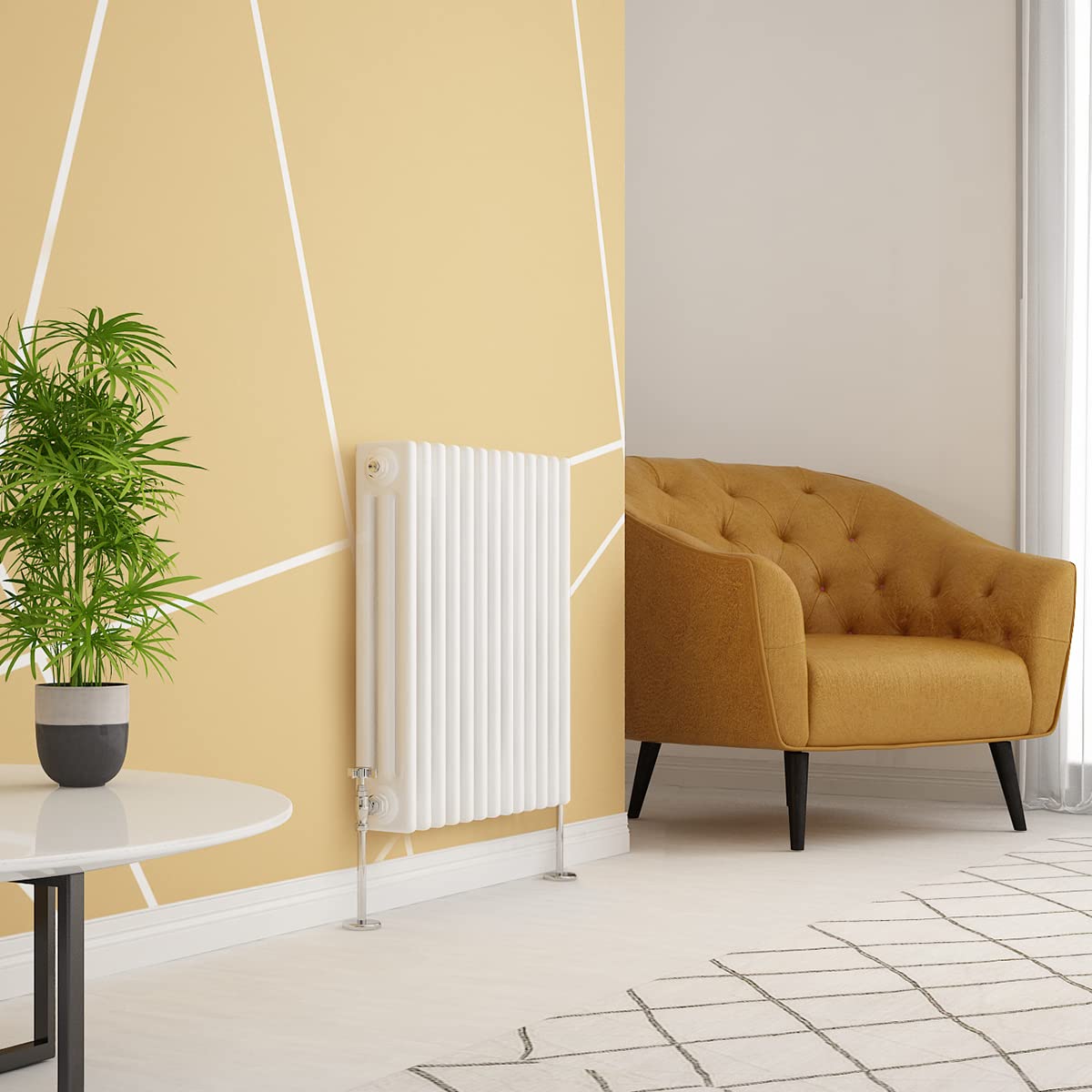 Warmehaus White Traditional Radiator Triple Column Horizontal Cast Iron Style Central Heating Radiator -600 X 605Mm