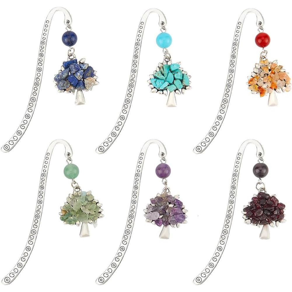 SUNNYCLUE 12Pz Segnalibri Albero della Vita in Stile Tibetano, Segnalibri in Metallo con Gancio Argento Antico, Ametista, Turchese, Perle di Pietre Preziose, Segnalibri in Metallo in Bulk per Lettura