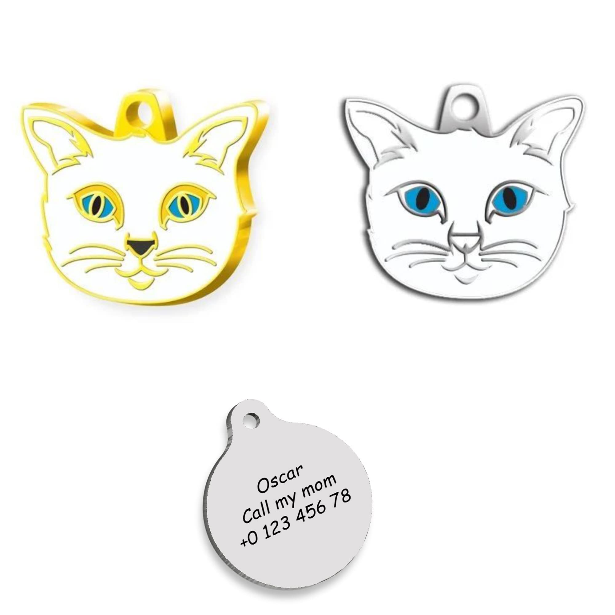 Cat id Tag Gold Plated - Silver Plated Cat Personalized Dog Tag - Cat Custom Name Tag - Customized Pet Tags - Cat Name id Tag for Dog - Cat Tag (Silver Plated)