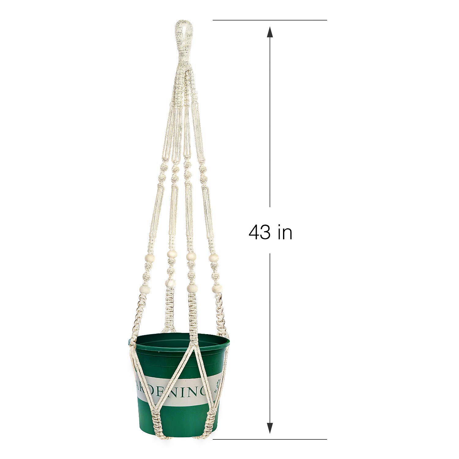 Mkono Portavaso decorativo da appendere in macramè, con perline di legno, senza nappe, per interni ed esterni, decorazione per la casa, 89 cm, avorio