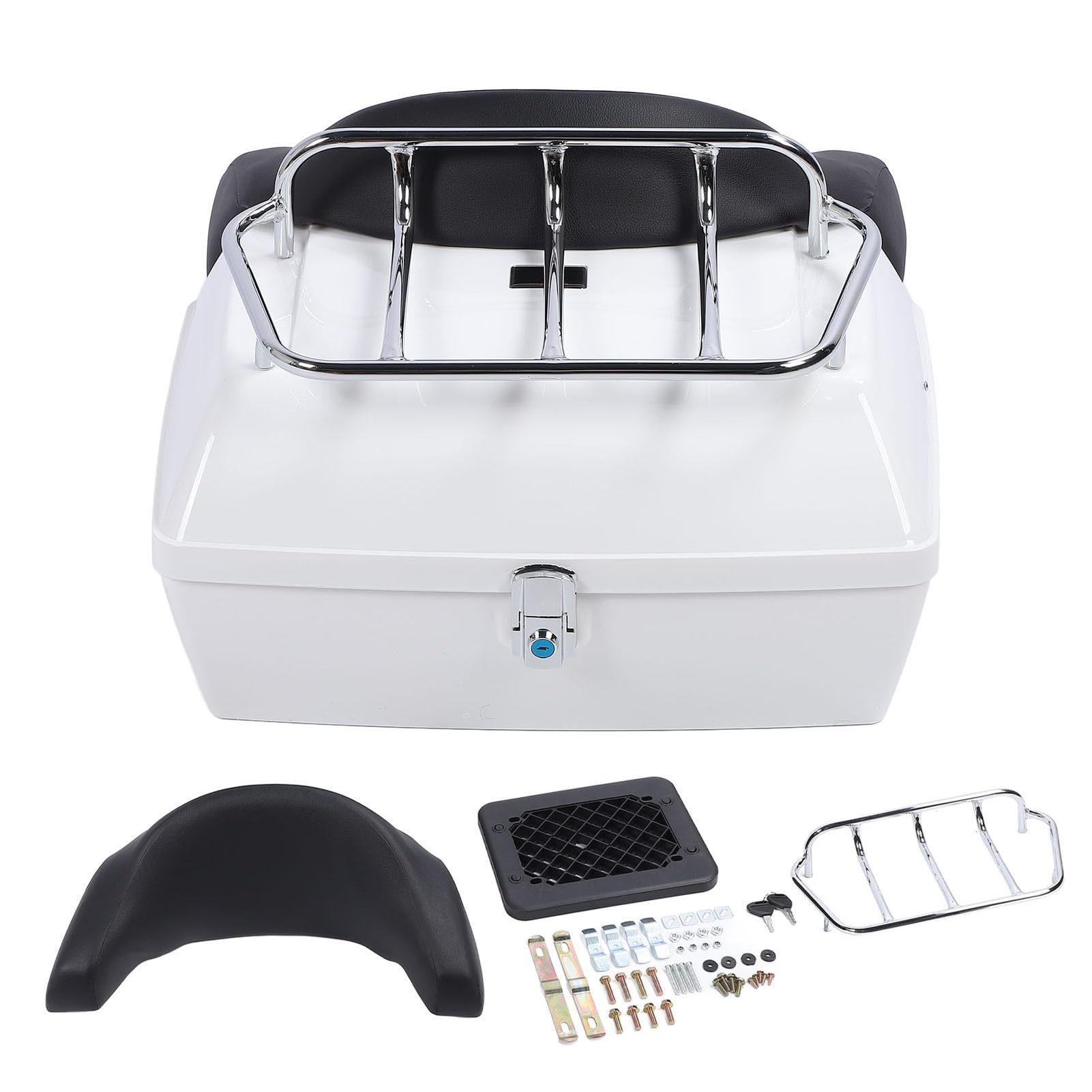 Bauletto Posteriore per Moto Baule Universale Resistente All'acqua da 48 Litri per Caschi Bagagli in Plastica ABS Design Durevole (WHITE)