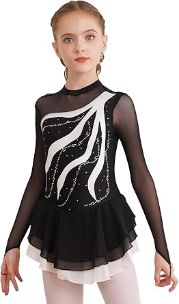 Figure Skating Dress Rhythmic Gymnastics Leotard Skirt Girl Hook Sleeves Competition Performance Dance Dress