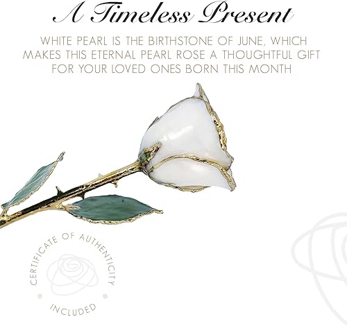 Miniatura 3 de Forever Rose Rosa perla blanca bañada en oro de 24 quilates, piedra natal de junio, una rosa única y eterna perla blanca real bañada en oro de 24
