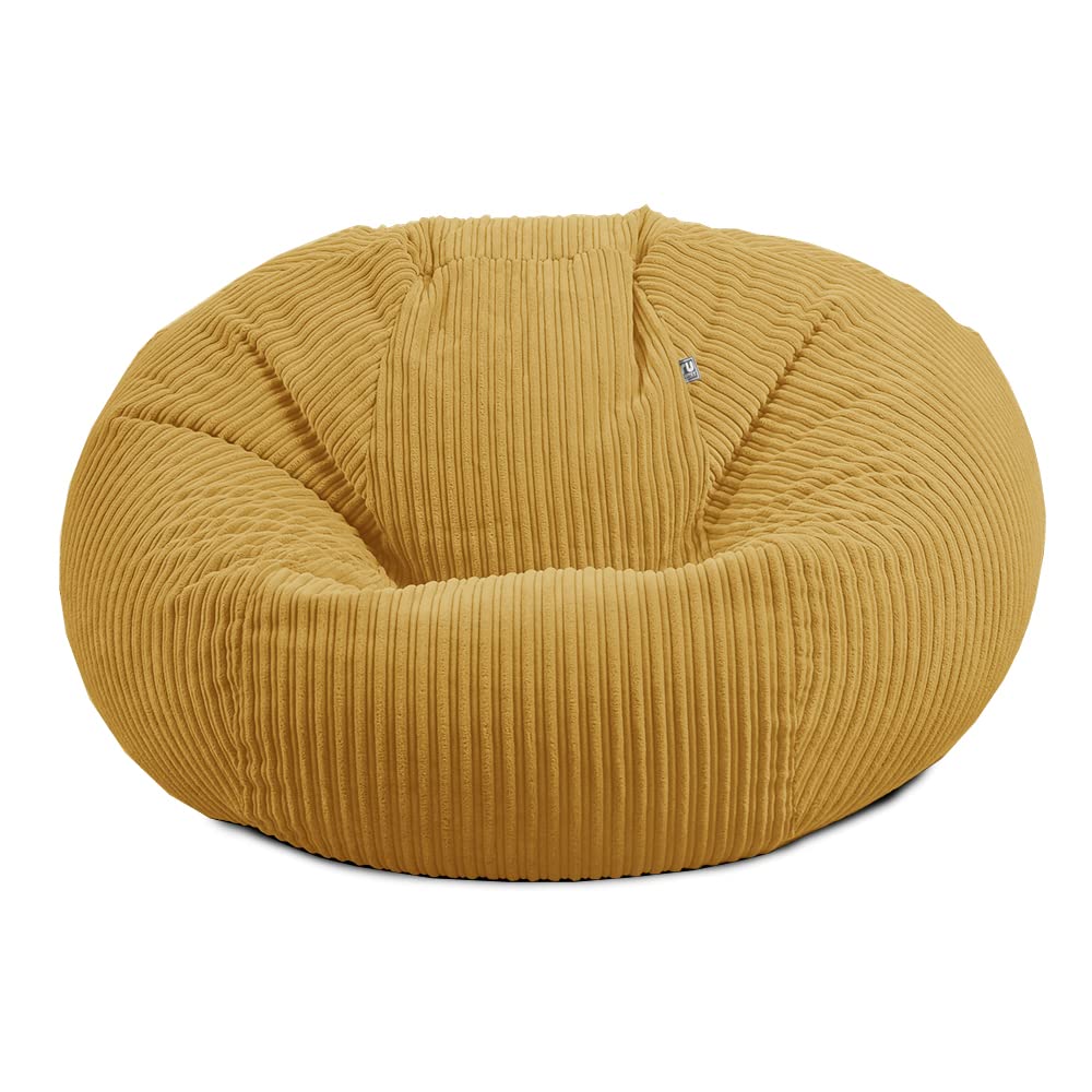rucomfy BeanbagsSoft Corduroy Goliath Giant Bean Bag Chair - Extra Large Living Room Seating Home Furniture - Machine Washable - 120 x 120 x 125cm (Mustard, Beanbag Only)