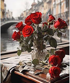 مجموعة الرسم بالارقام، لوحة فنية قماشية بتصميم ورود فينيسية، 40 × 50 سم، مجموعة رسم يمكنك صنعها بنفسك مع فرش وألوان اكريليك