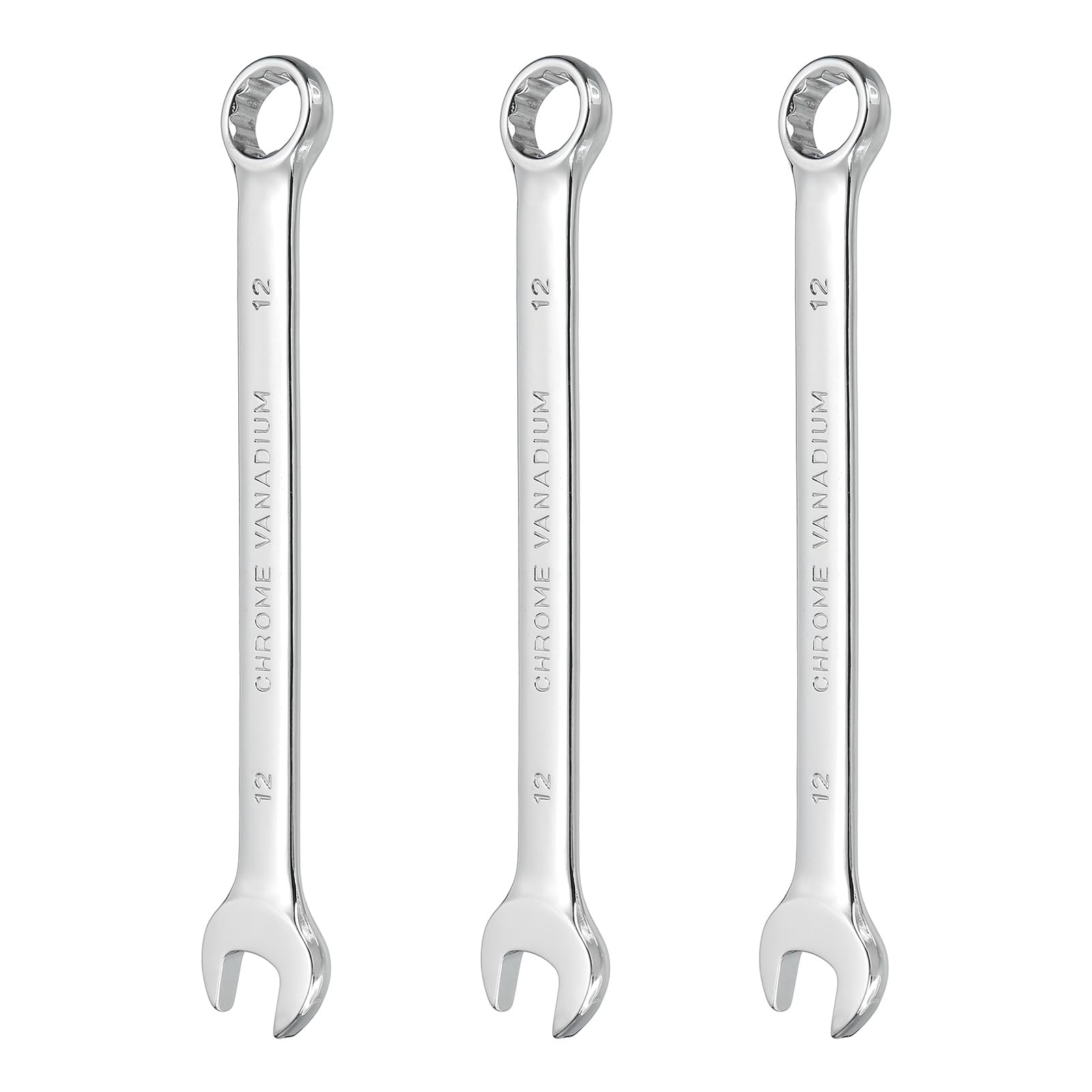 sourcing map 3Pcs Combination Wrench 12mm Metric 12-Point Box and Open End CR-V Steel Double Ended Spanner Tool for Automotive Pipe Furniture Machinery DIY Repair, Silver White