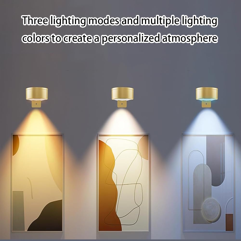 Luci Magnetiche per Quadri, Mini Luci per Quadri Senza Fili, Batteria Luce Muro per Esposizione Pittura Vetrina, con 3 Temperature di Colore e Telecomando (Bianco, 6PC, 3 Color)