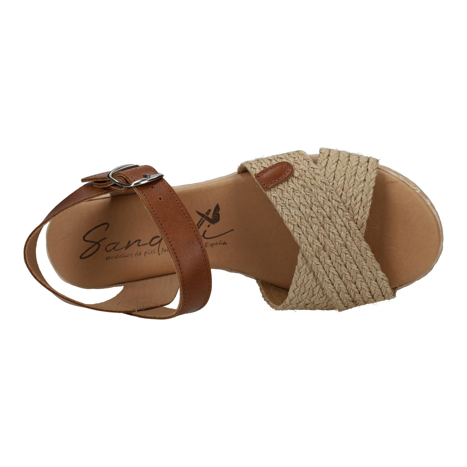 SANDALI M621 Plataforma para Chicas, Piel Hechas en España, con Hebilla, Tiras de Yute y Planta de Gel Mujer