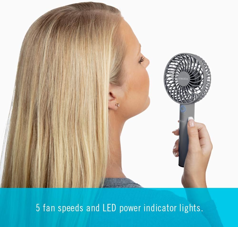 HoMedics TotalComfort Rechargeable Handheld Fan - 5 Speed Personal Cooling Device with Charging Dock, USB, and Battery : Home & Kitchen
