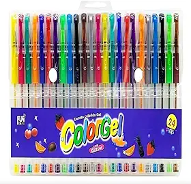 Kit 24 Canetinhas Gel Coloridas 0.5mm com Frutas Decorativas – Ponta Fina, Cores Vibrantes, Canetas Divertidas para Escola, Planner, Bullet Journal e Desenho