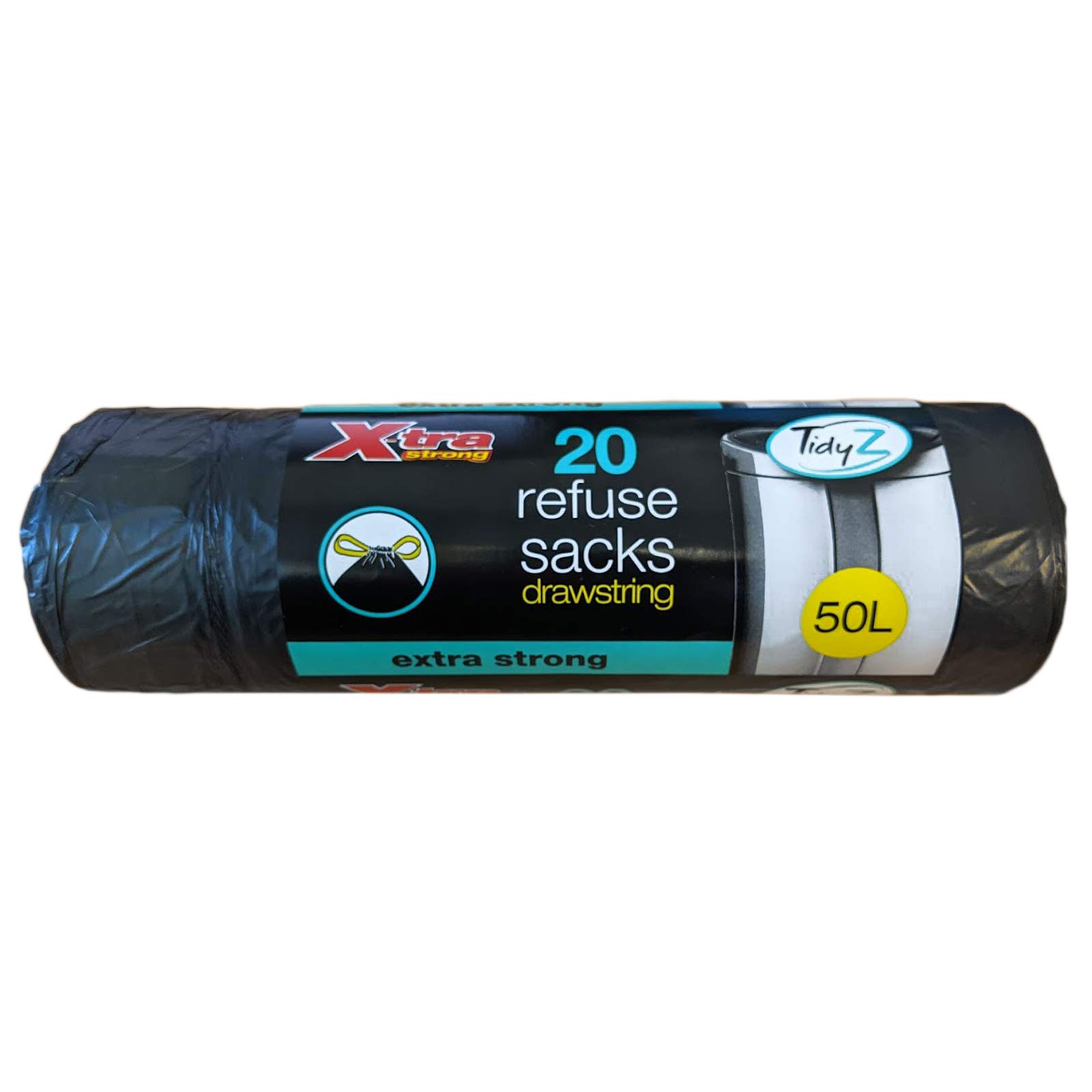 TidyZ 20 x Black 50L Drawstring Refuse Sacks Waste Swing Bin Liners Extra Strong Rubbish Bags