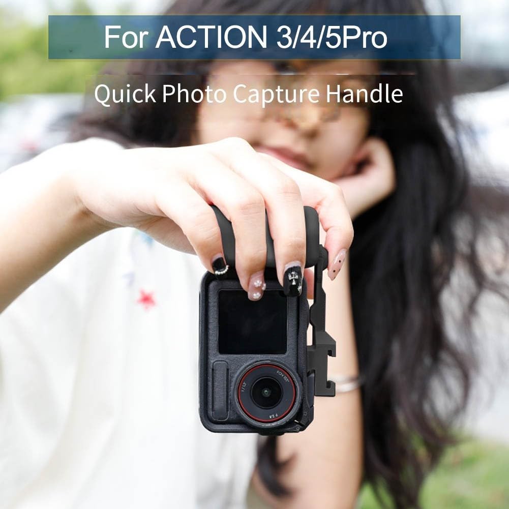 Para DJI Action 5 4 3 Mango de cámara de liberación rápida Ligero Portátil Plástico Foto Grip con correa de mano y botón para fotografía de viajes de aventura (negro)