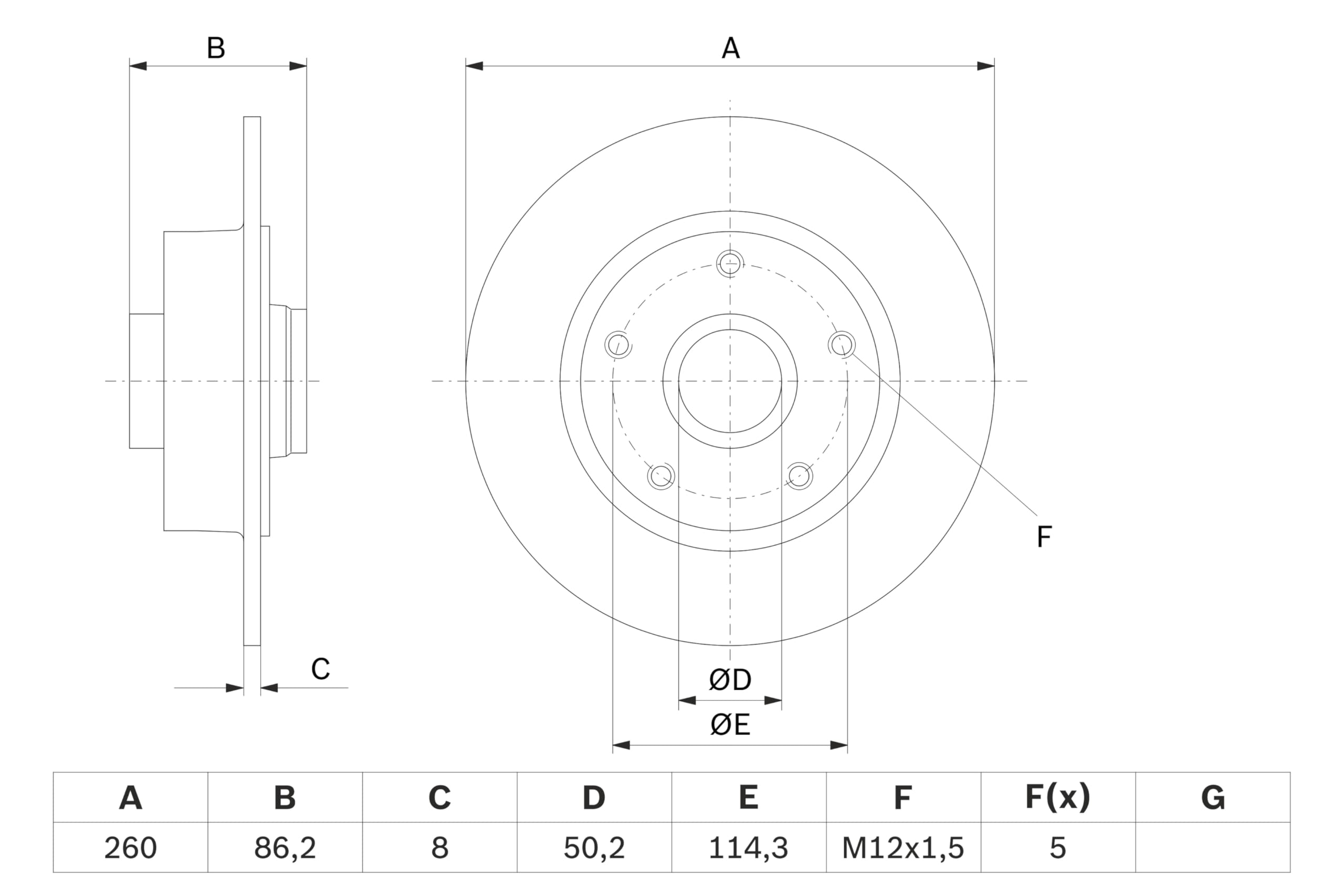BOSCH 0 986 479 708, 2 szt Tarcze Hamulcowe tył 260mm