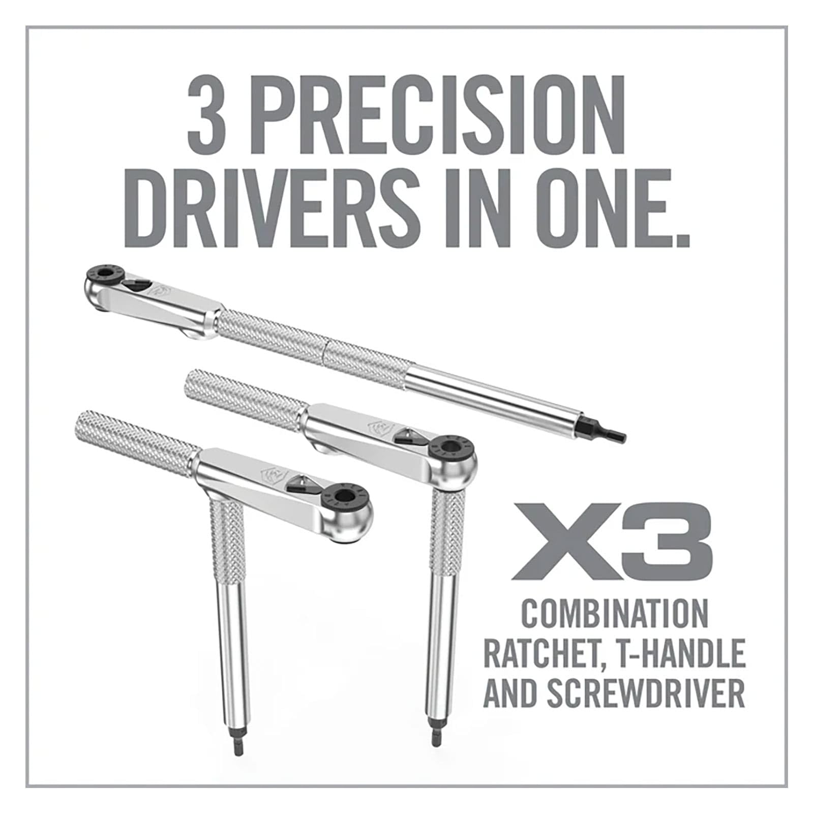 Real Avid Set di 3 cacciaviti a cricchetto con 13 bit, driver 3 in 1, impugnatura a T ed estensione, include 4 esagonali, 4 Torx, 3 metrici, 4 esagonali standard e Phillips