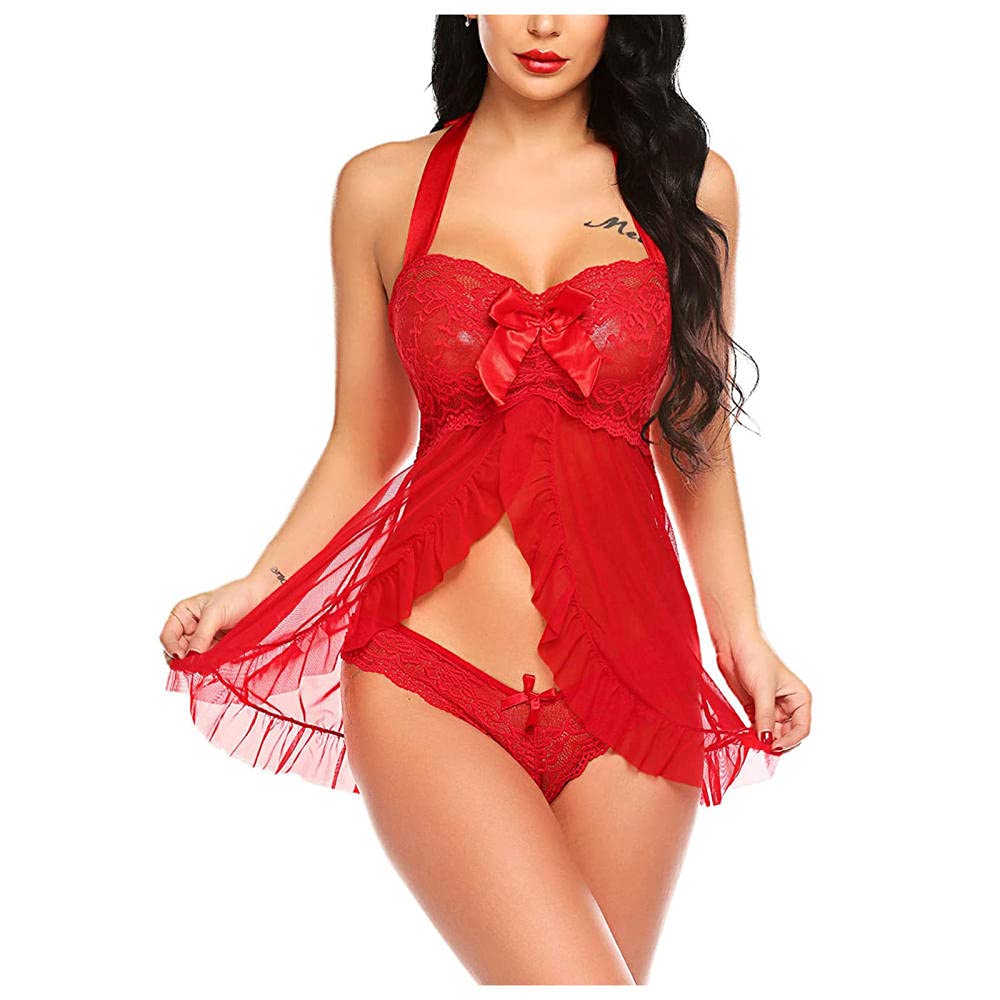 Conjunto de lencería de Bowknot de camisón de Encaje de Mujer Sexy